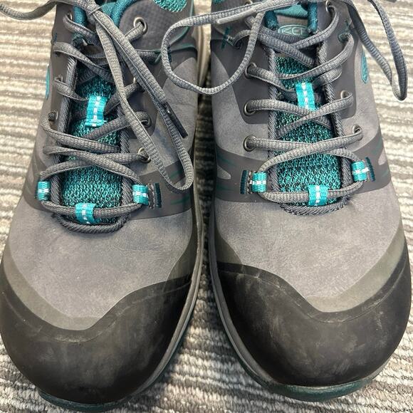 Keen Sedona Pulse Low Work Shoes Gray Teal Aluminum Toe Workwear Utility 8 Wide - Picture 2 of 9